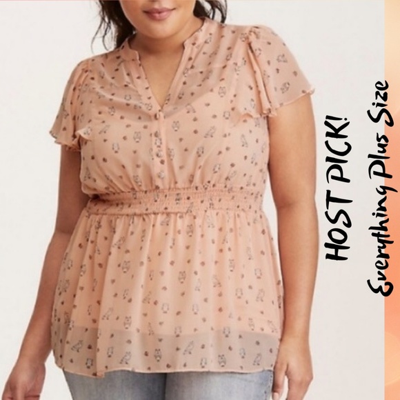 torrid Tops - Torrid Pink Sheer Owl Print Top